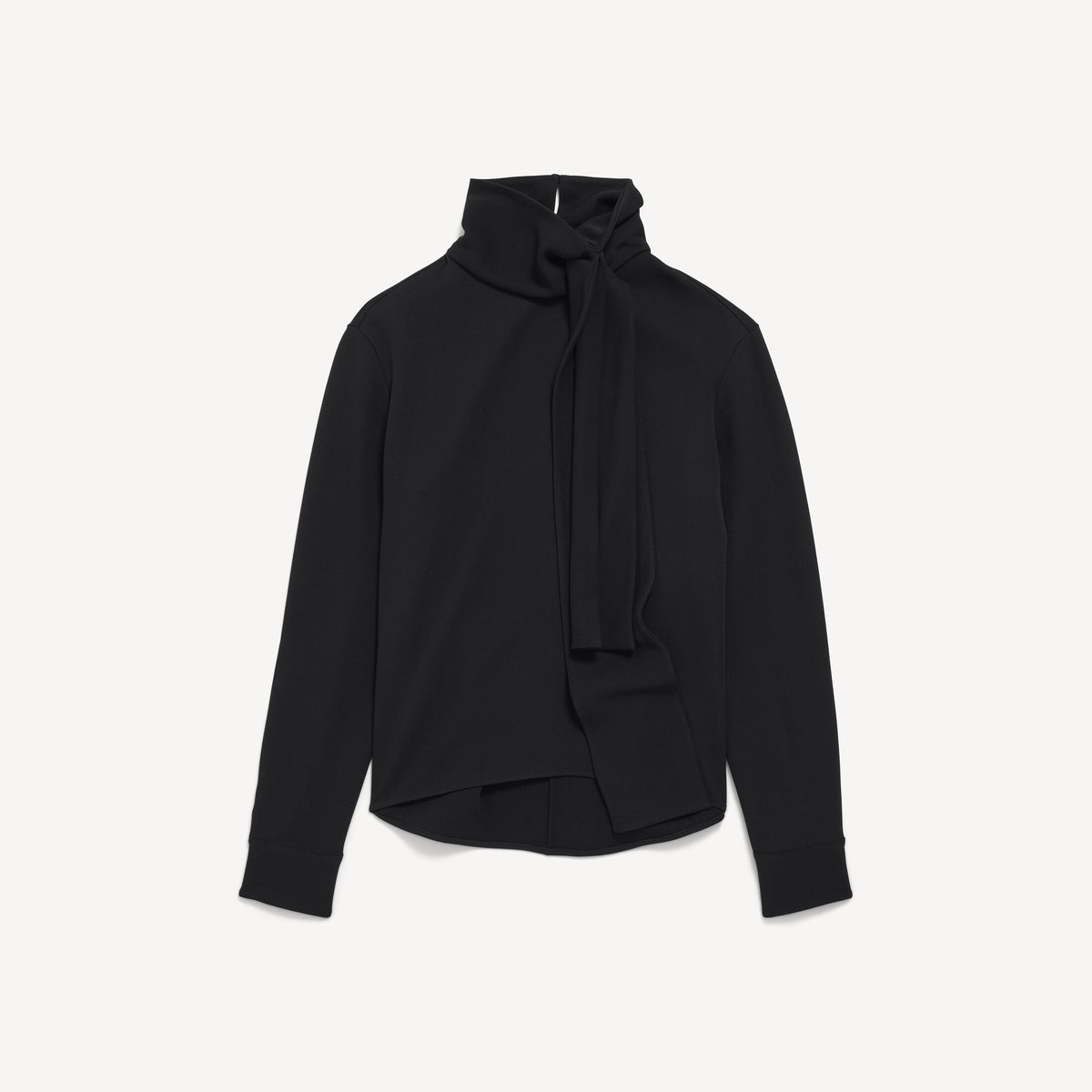 Silk Crepe Scarf Shirt in black silk and wool blend RUNWAY DELUXE