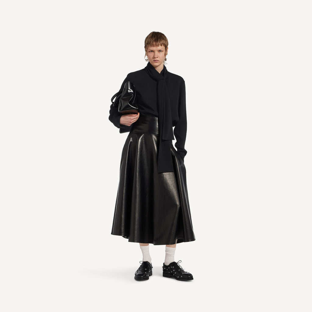 Silk Crepe Scarf Shirt in black silk and wool blend RUNWAY DELUXE