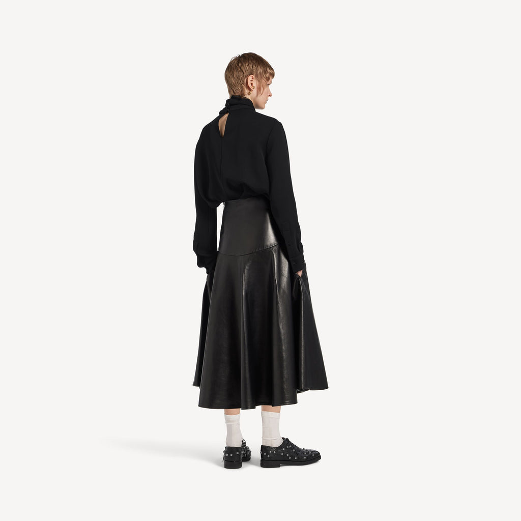 Silk Crepe Scarf Shirt in black silk and wool blend RUNWAY DELUXE