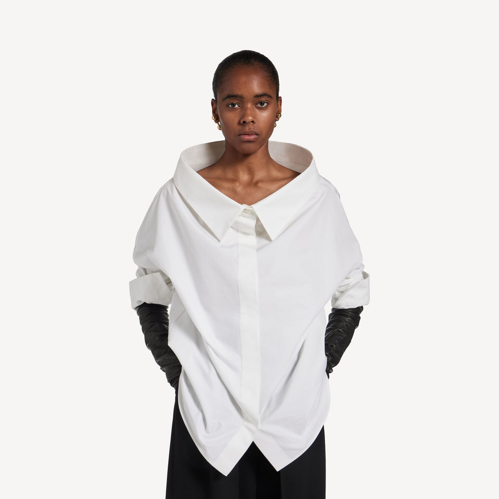 Oversized Stola Shirt in white washed papery cotton poplin RUNWAY DELUXE