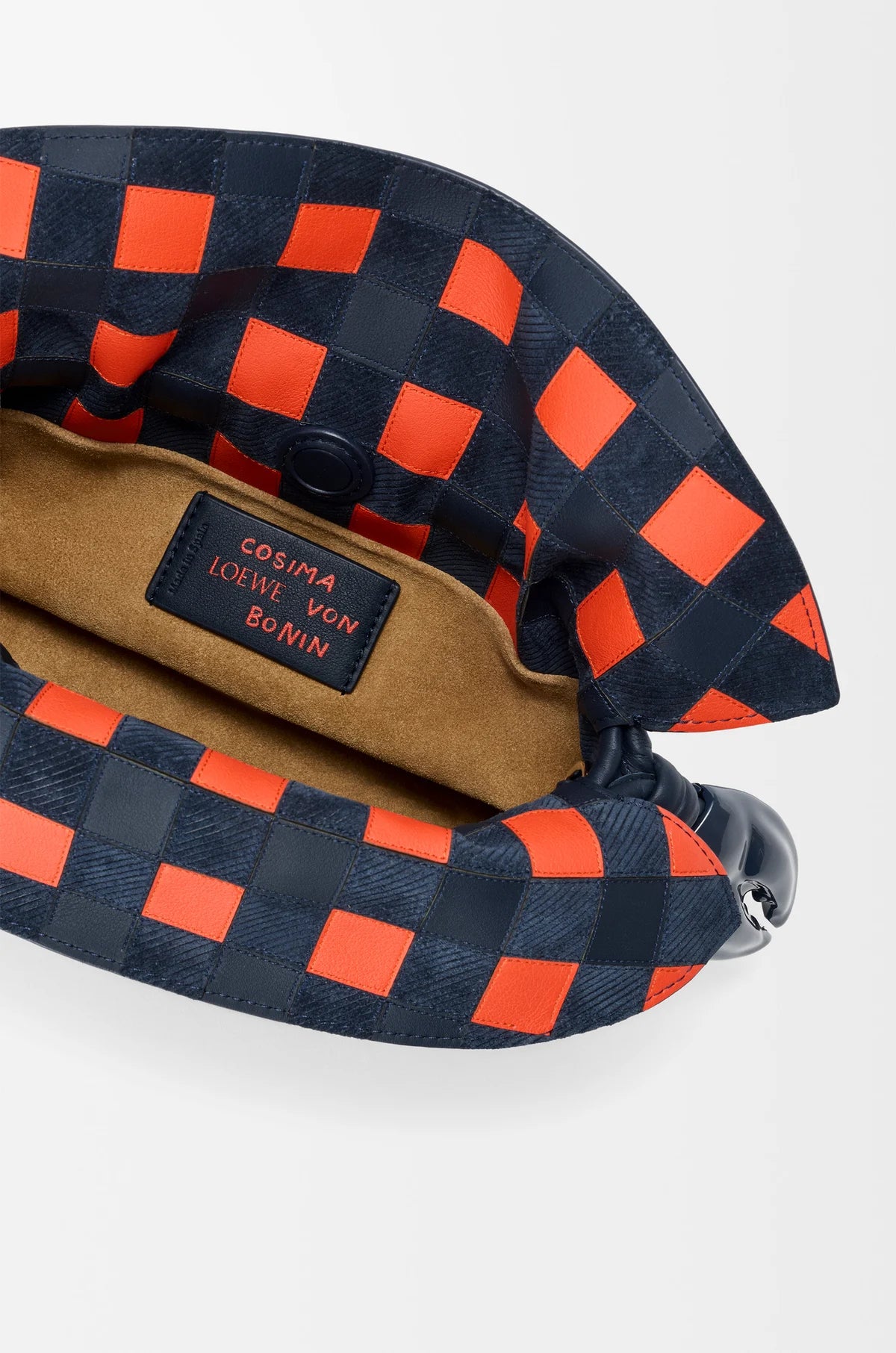 Mini Flamenco clutch in nappa calfskin and check intarsio