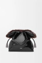 Medium Flamenco clutch in glossy lambskin and shearling