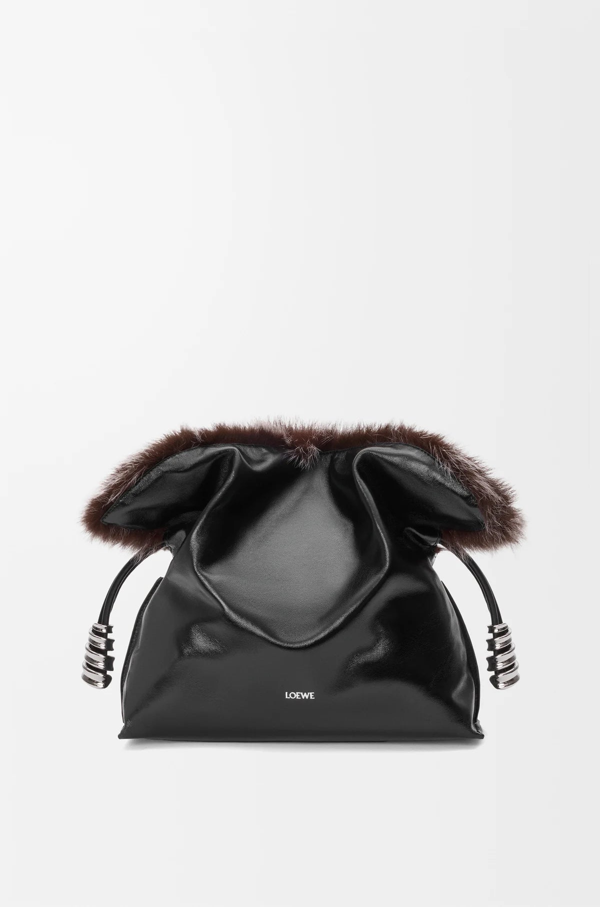 Medium Flamenco clutch in glossy lambskin and shearling