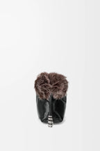 Medium Flamenco clutch in glossy lambskin and shearling