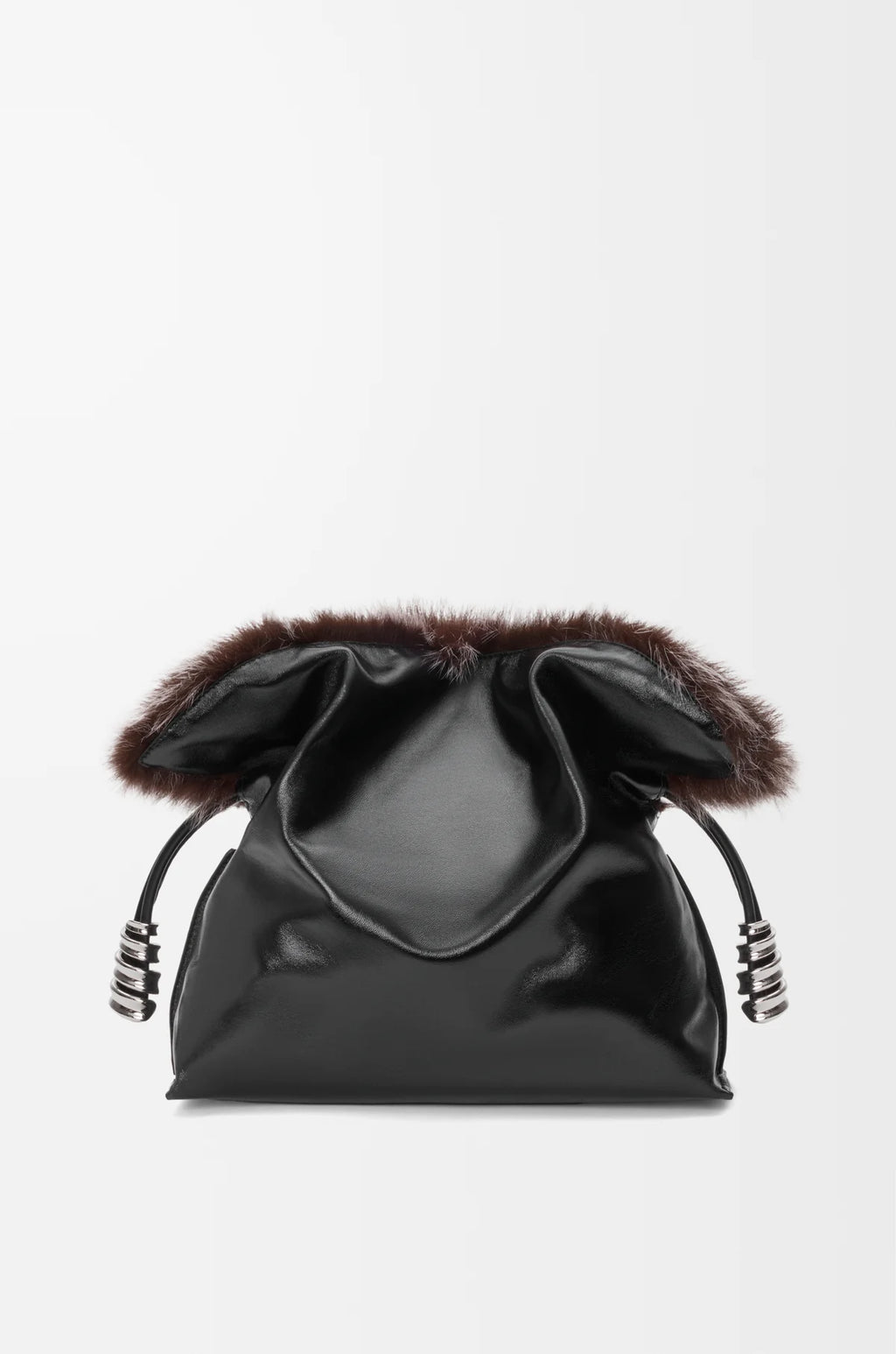 Medium Flamenco clutch in glossy lambskin and shearling