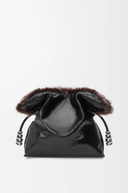 Medium Flamenco clutch in glossy lambskin and shearling