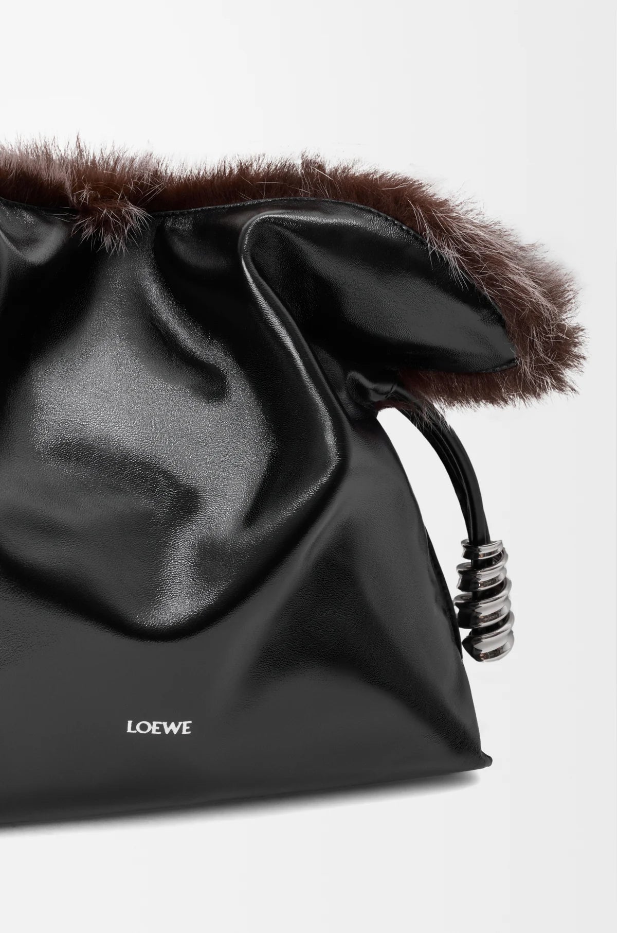 Medium Flamenco clutch in glossy lambskin and shearling