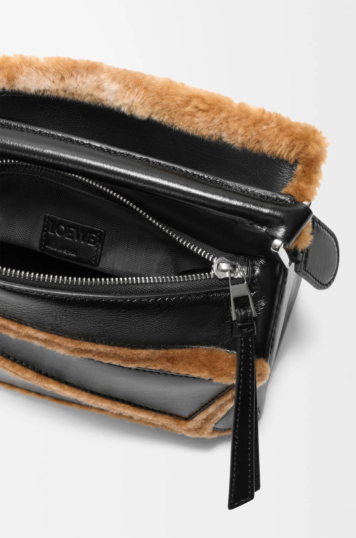 Small Puzzle Aviator bag in glossy lambskin and shearling