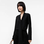 Silk Crepe De Chine Scarf BlousePrice undefined Black RUNWAY DELUXE