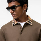 Long-sleeve Check Collar Cotton Polo Shirt RUNWAY DELUXE