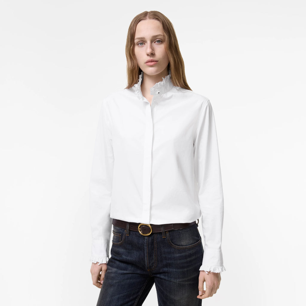 Classic Fit Ruffled Cotton Poplin ShirtPrice undefined Optic white RUNWAY DELUXE