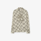 Check Silk Blend Scarf BlousePrice undefined Runway Dove grey RUNWAY DELUXE