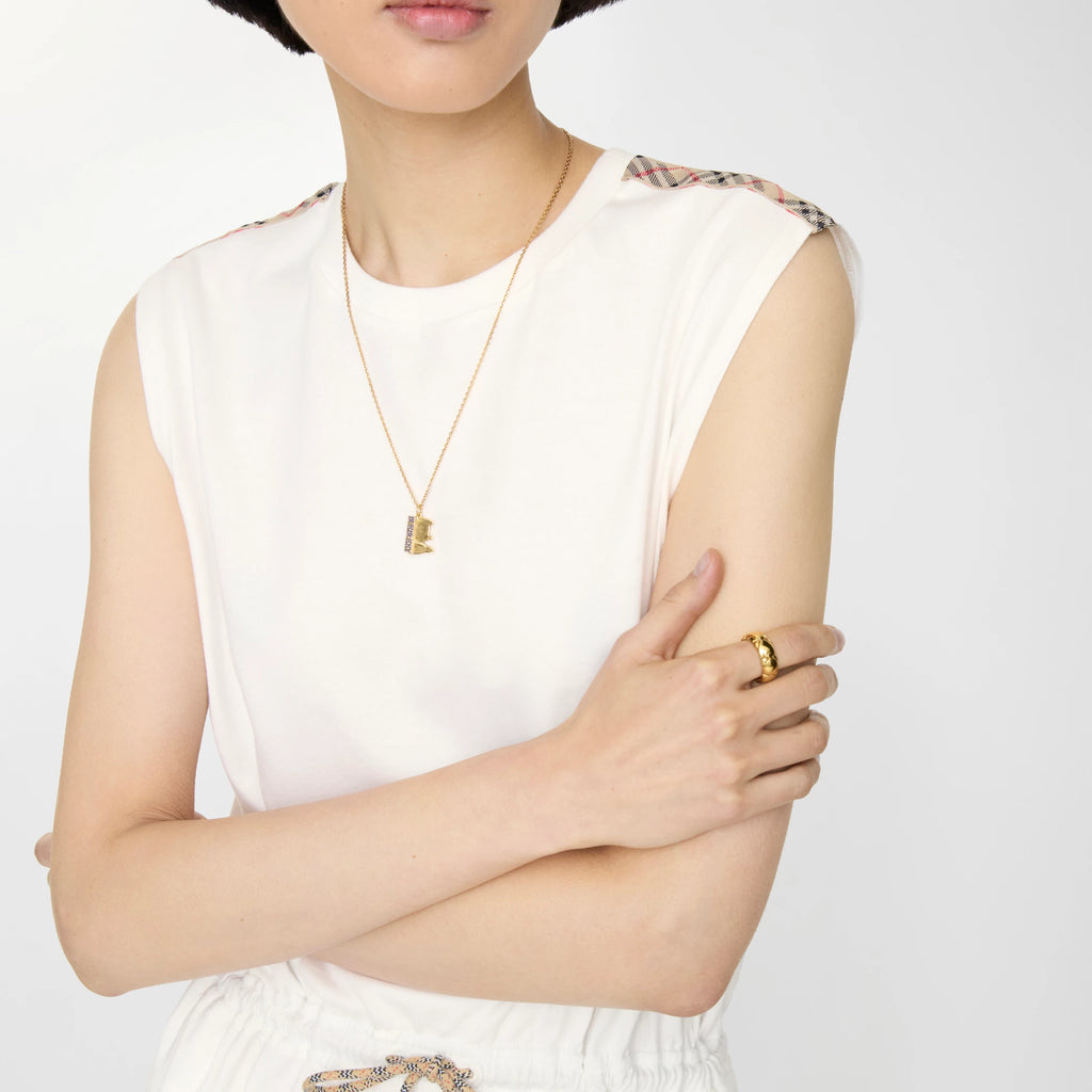 Check Trim Cotton Jersey Dress