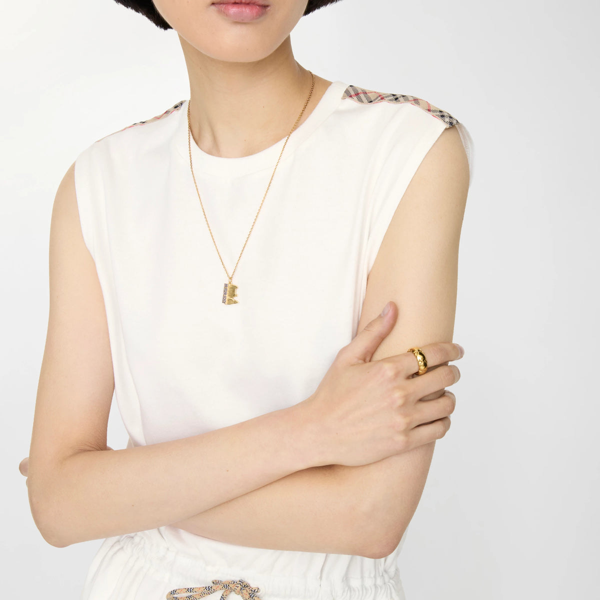 Check Trim Cotton Jersey Dress