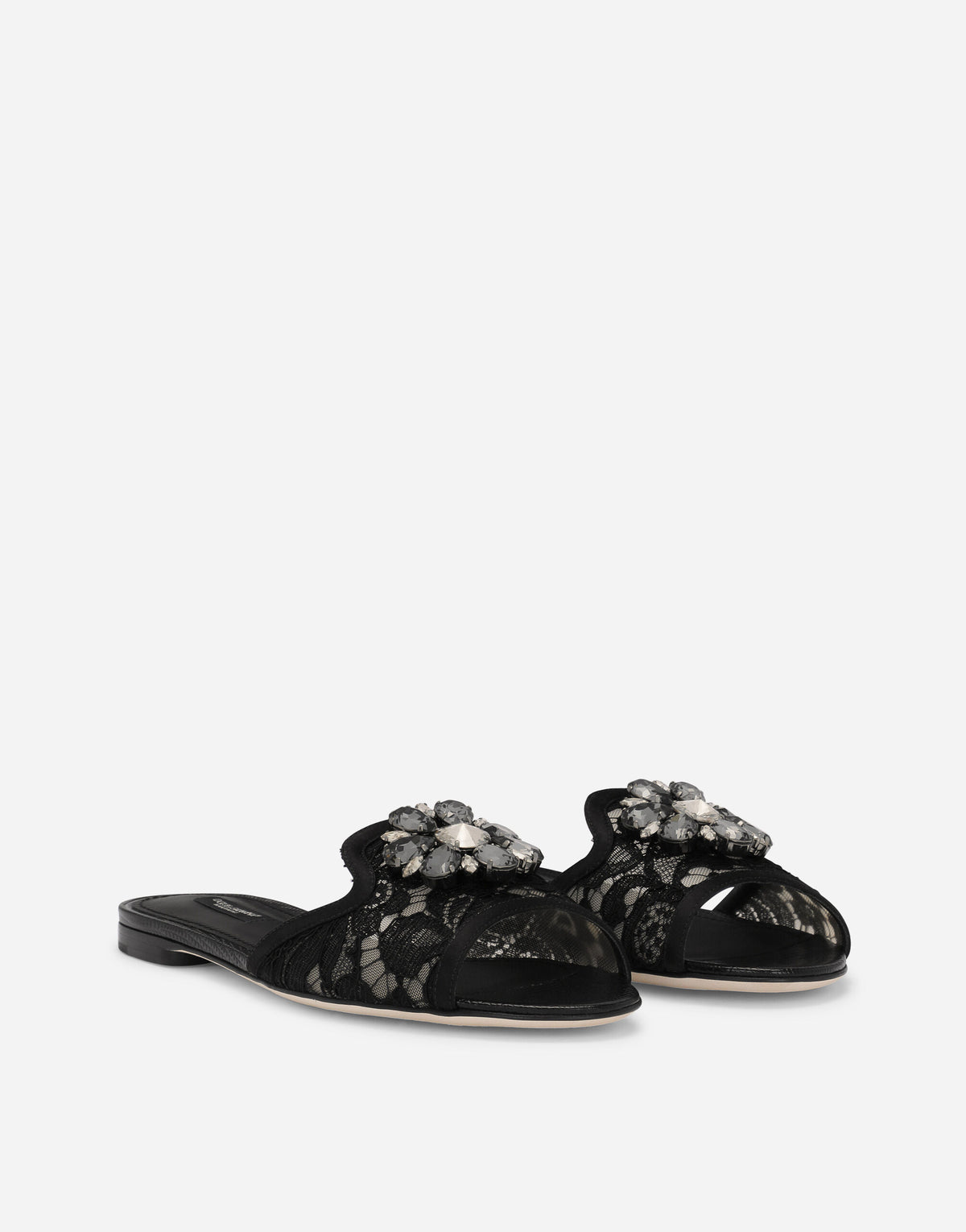 Lace rainbow slides with brooch detailing