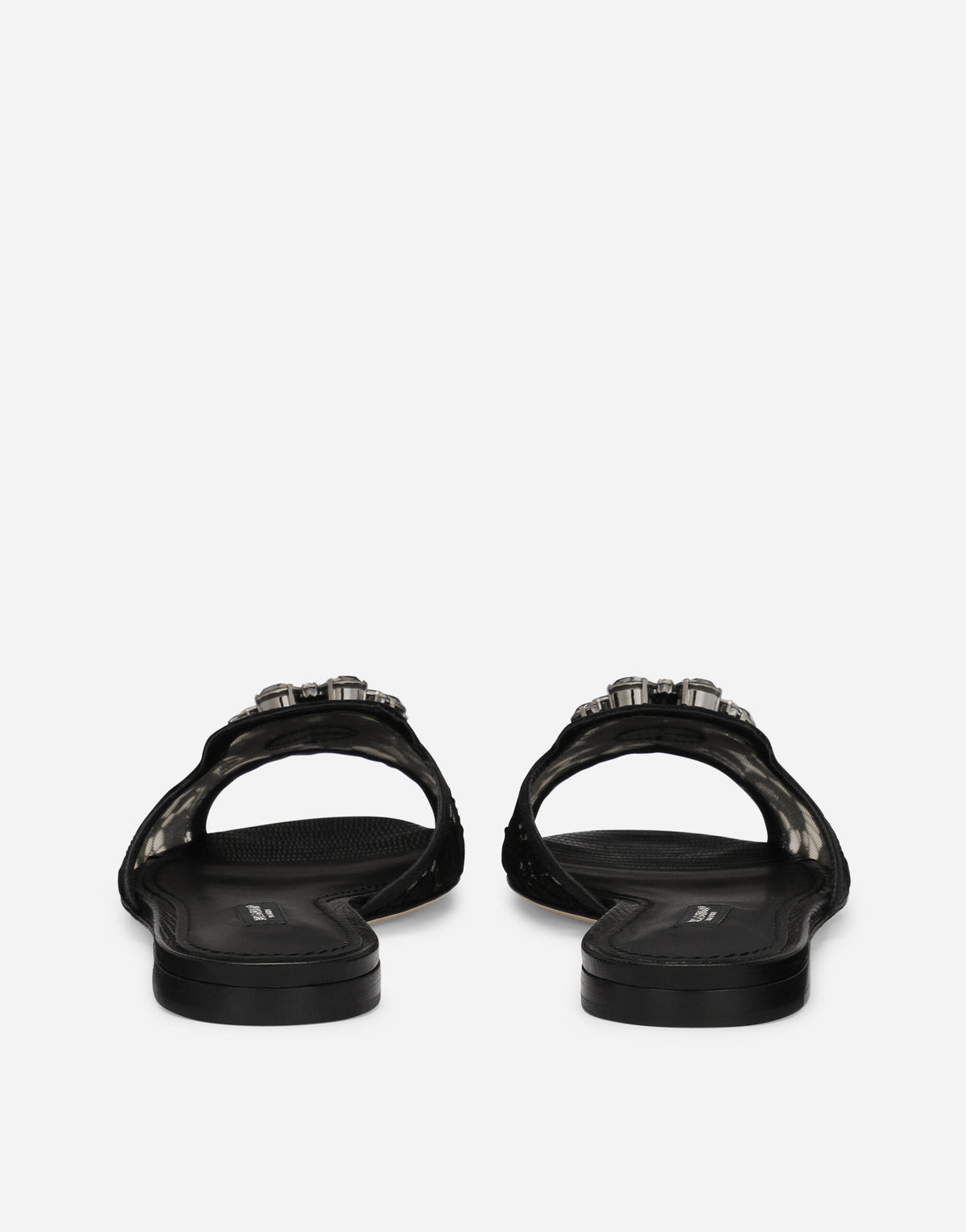 Lace rainbow slides with brooch detailing