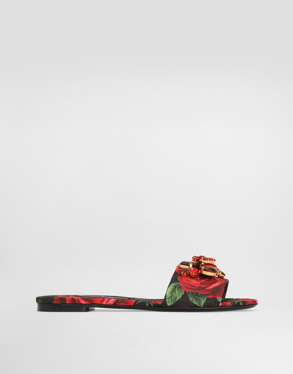 Rose-print brocade flat slides