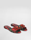 Rose-print brocade flat slides