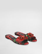 Rose-print brocade flat slides