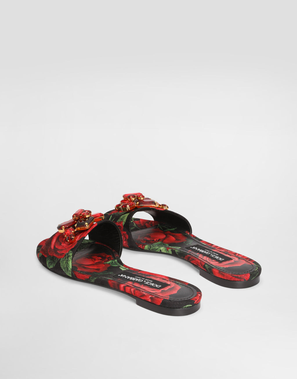 Rose-print brocade flat slides
