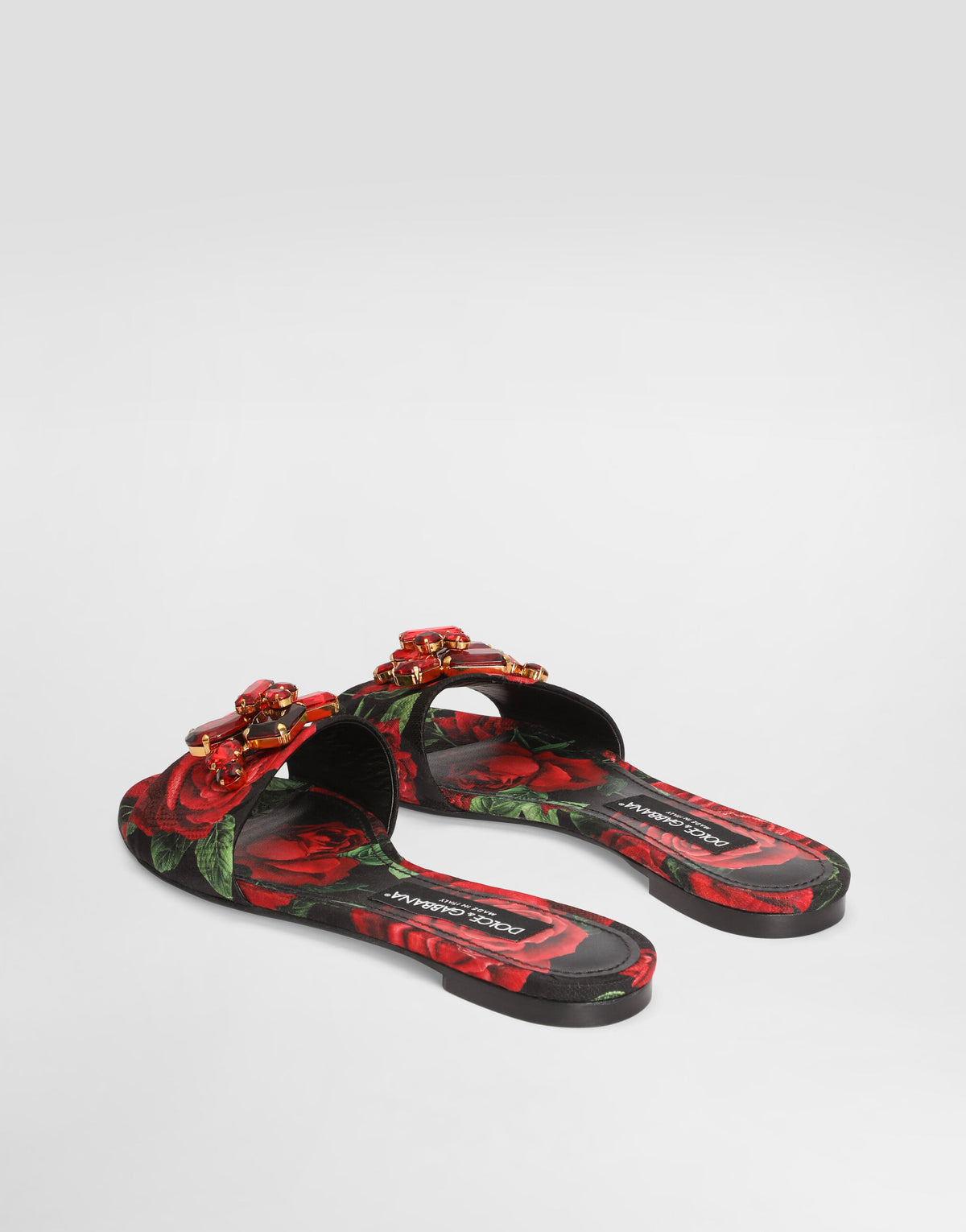 Rose-print brocade flat slides