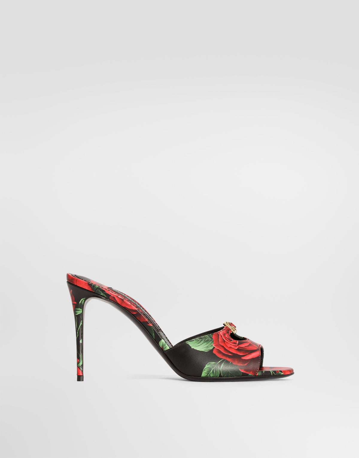 Rose-print calfskin mules
