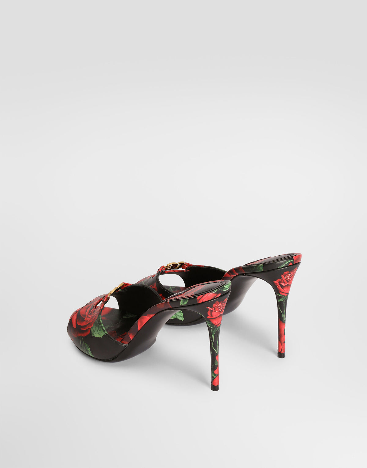 Rose-print calfskin mules