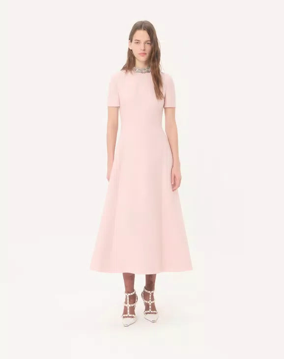 Crepe Couture Embroidered Midi Dress