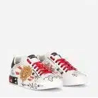 CALFSKIN PORTOFINO SNEAKERS WITH EMBROIDERY AND STUDS