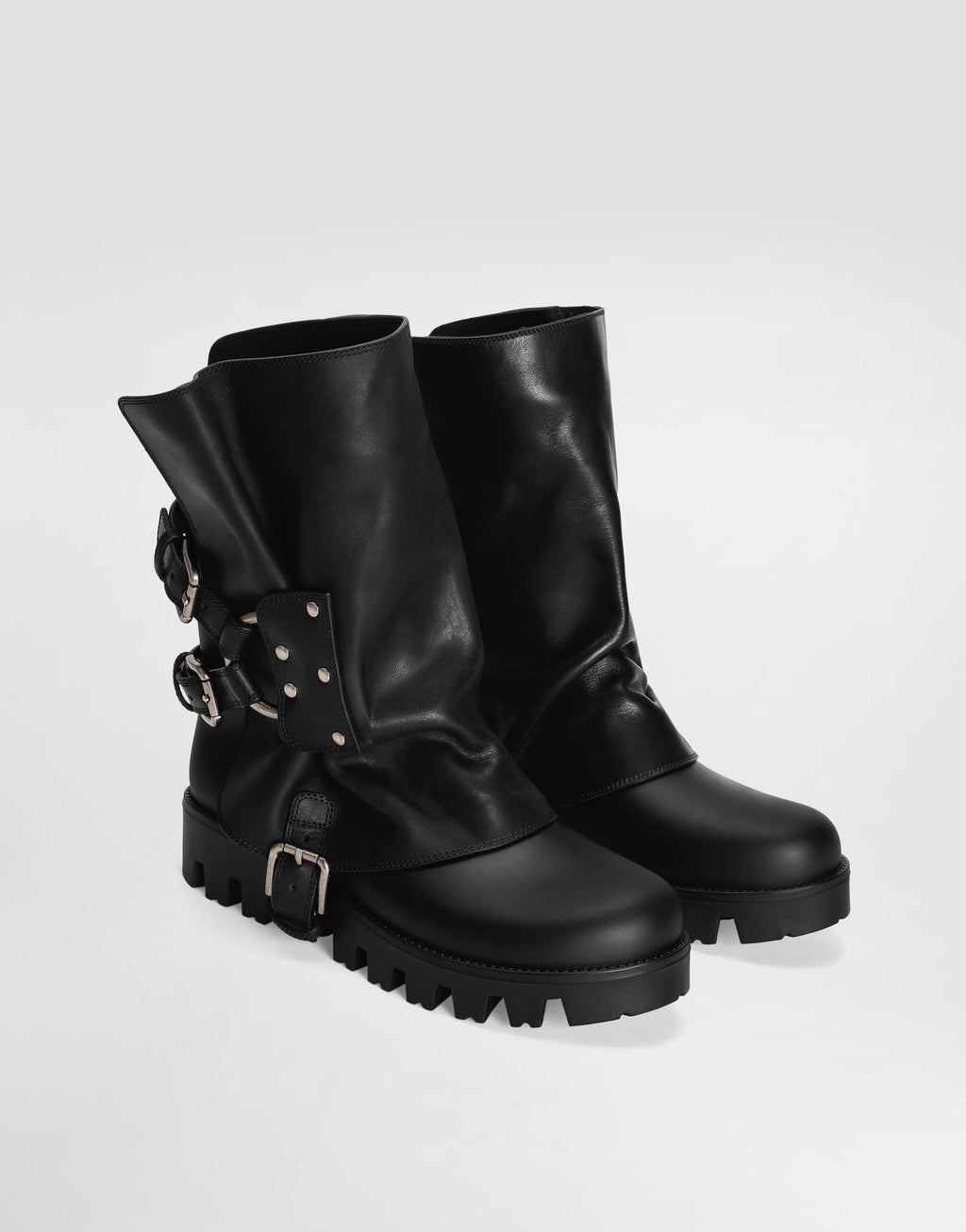 Rubber and calfskin ankle boots