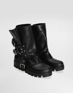 Rubber and calfskin ankle boots