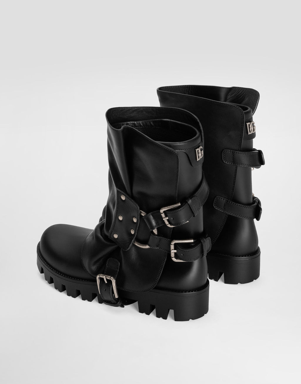 Rubber and calfskin ankle boots
