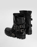 Rubber and calfskin ankle boots