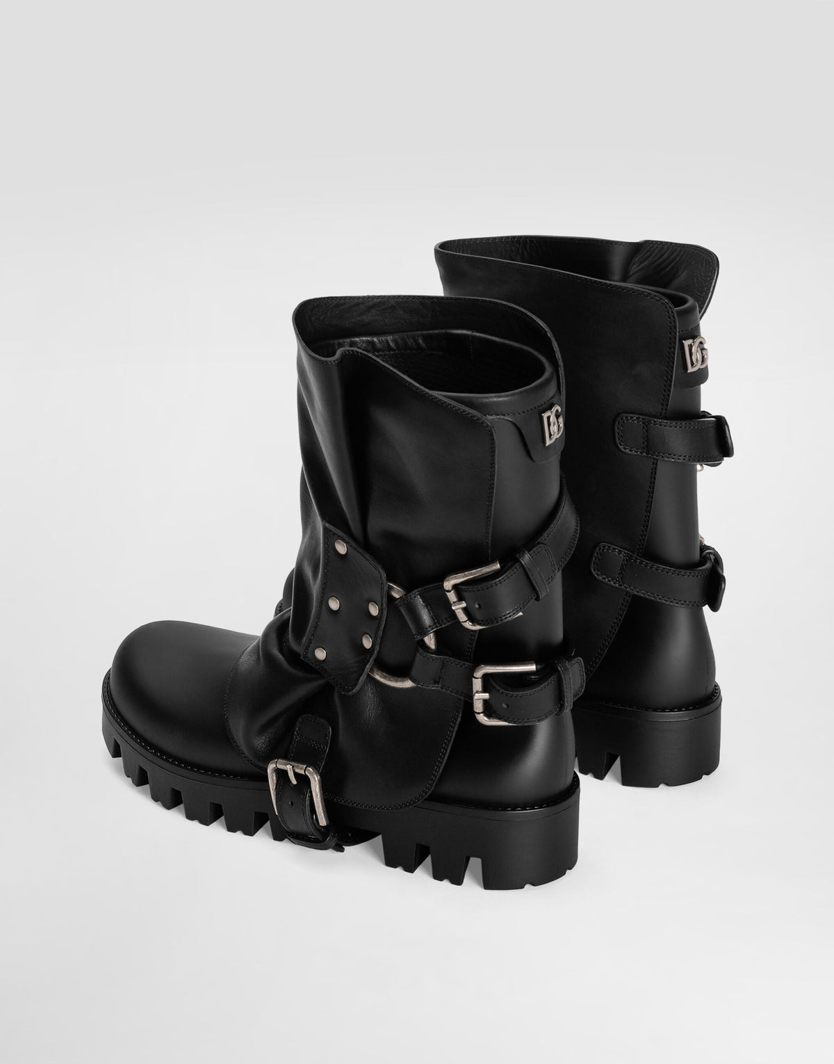 Rubber and calfskin ankle boots