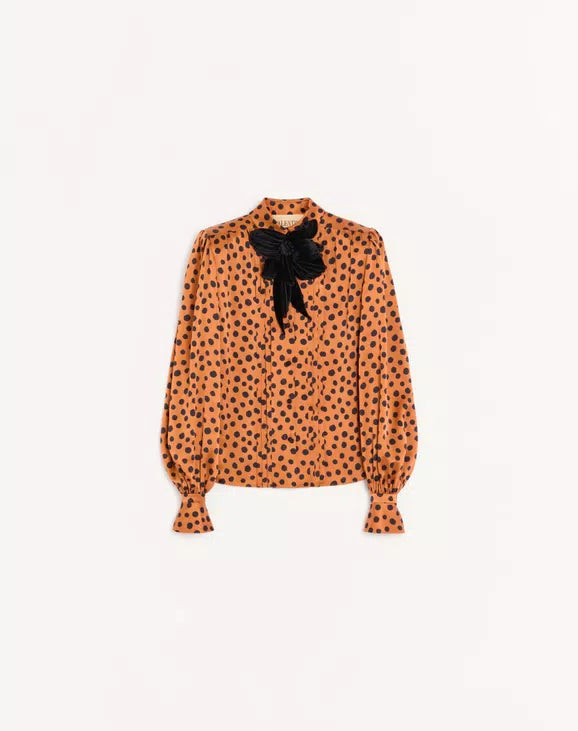 Crepe Satin Shirt With Plus De Pois Dalmata Print