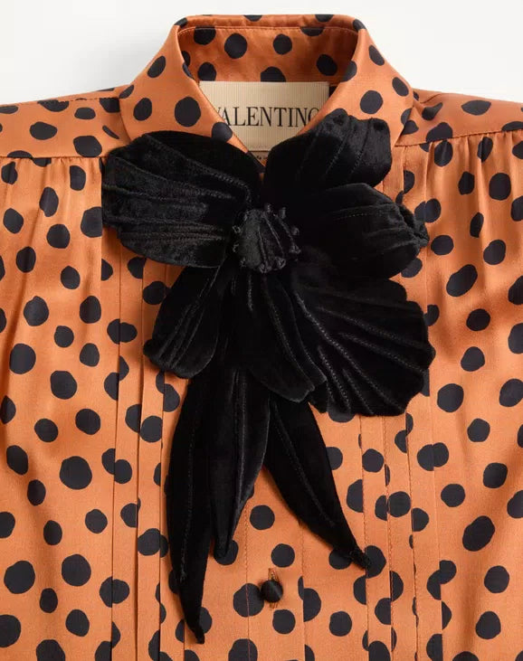 Crepe Satin Shirt With Plus De Pois Dalmata Print