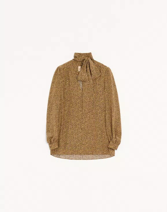 Crepe De Chine Shirt With Fauve Éclat Micromacula Print