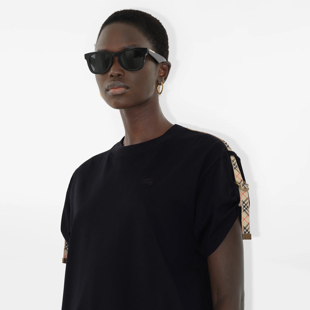 Check Trim Cotton T-shirt Dress