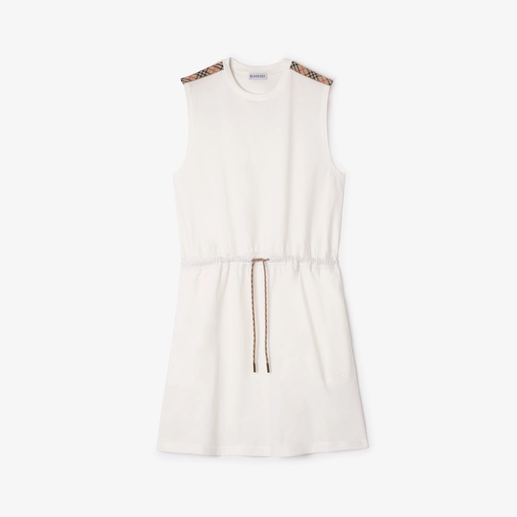 Check Trim Cotton Jersey Dress