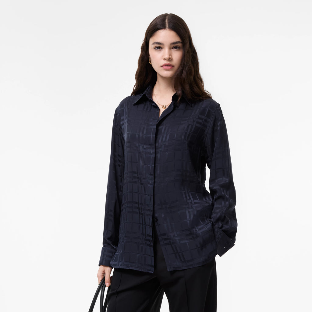 Classic Fit Check Silk ShirtPrice undefined Runway Dark ink blue RUNWAY DELUXE