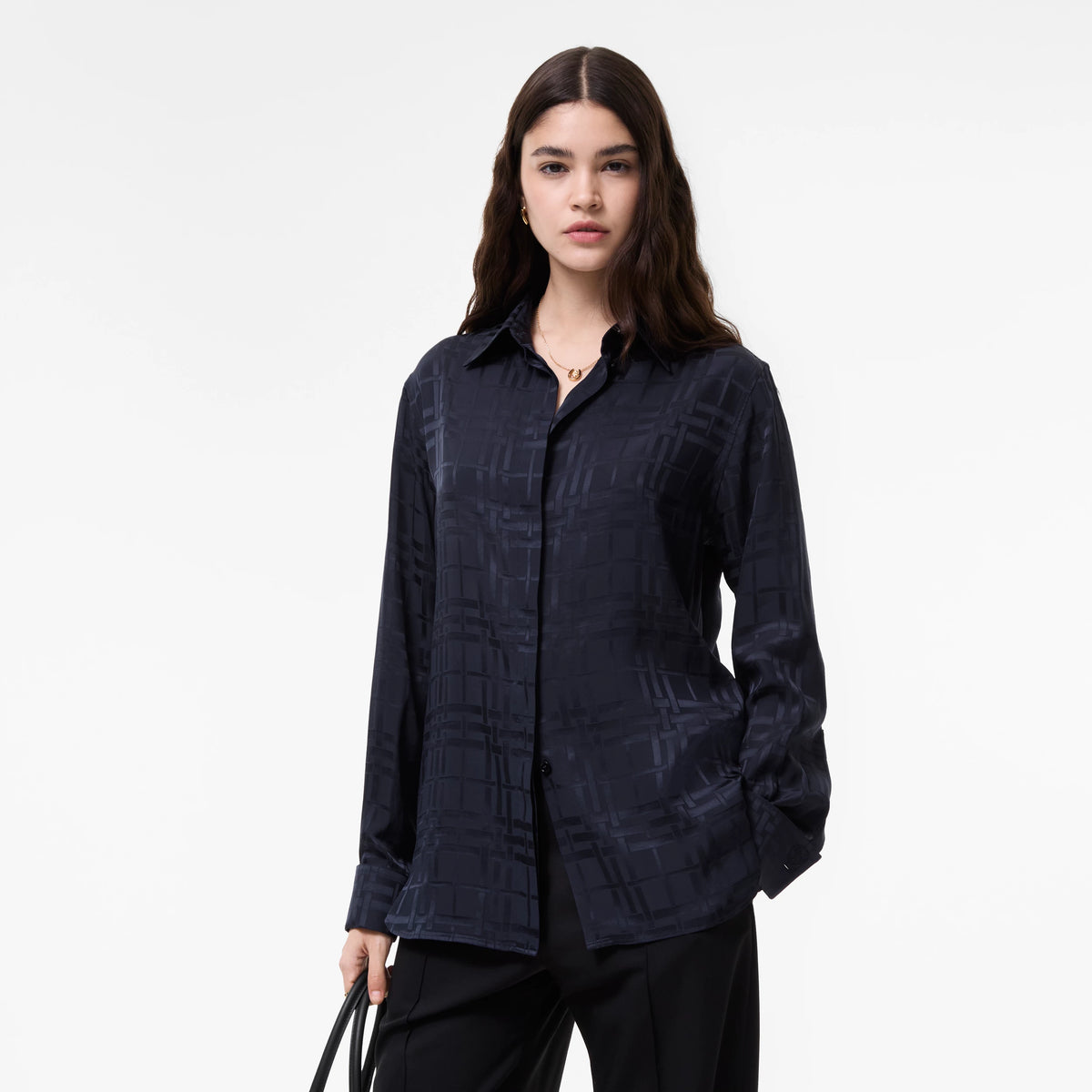 Classic Fit Check Silk ShirtPrice undefined Runway Dark ink blue RUNWAY DELUXE