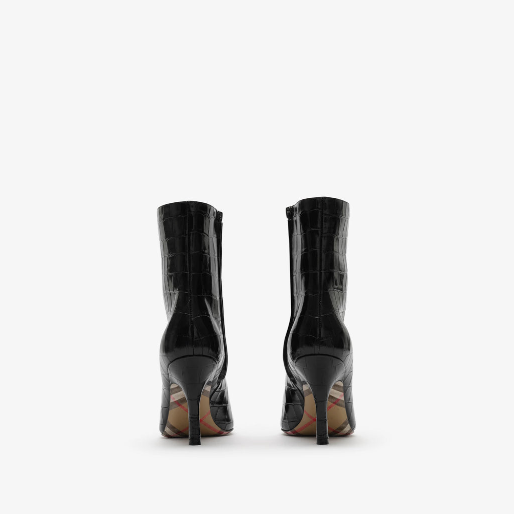Crocodile-effect Leather Dame Ankle Boots