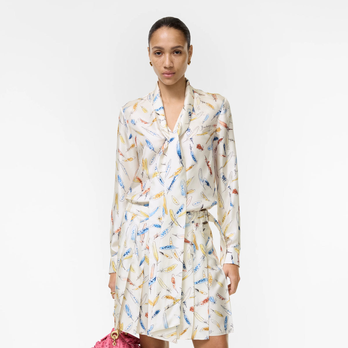 Feather Print Silk Scarf BlousePrice undefined Quentin Blake Capsule Ink blue RUNWAY DELUXE