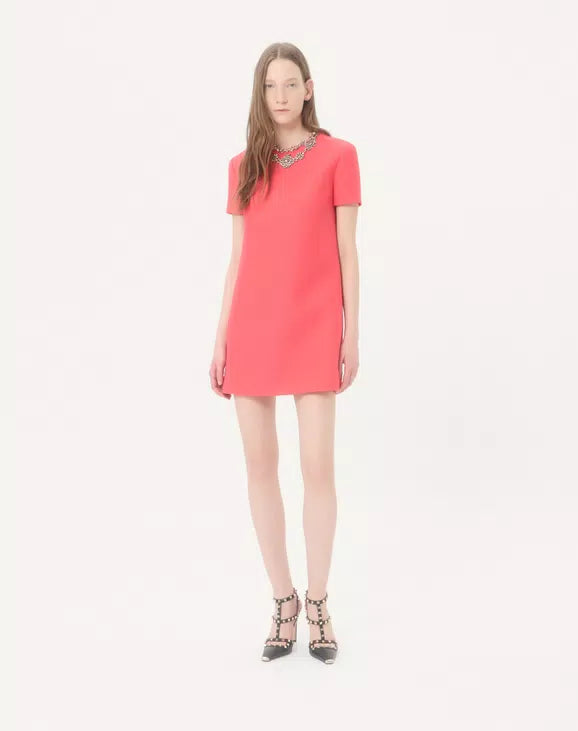 EMBROIDERED CREPE COUTURE SHORT DRESS