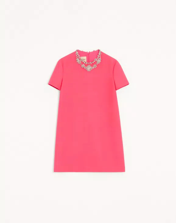 EMBROIDERED CREPE COUTURE SHORT DRESS