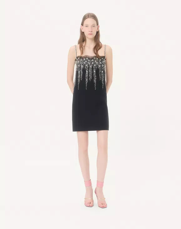 Embroidered Crepe Couture Short Dress