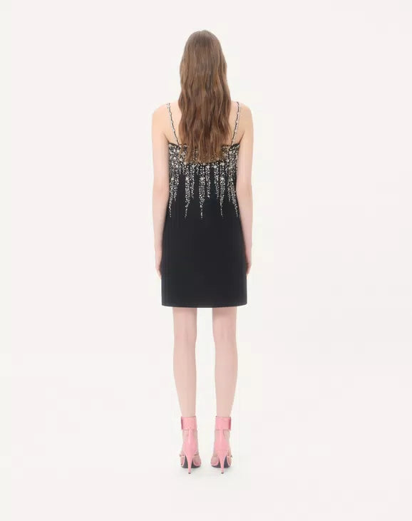 Embroidered Crepe Couture Short Dress