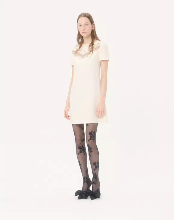 Embroidered Crepe Couture Short Dress