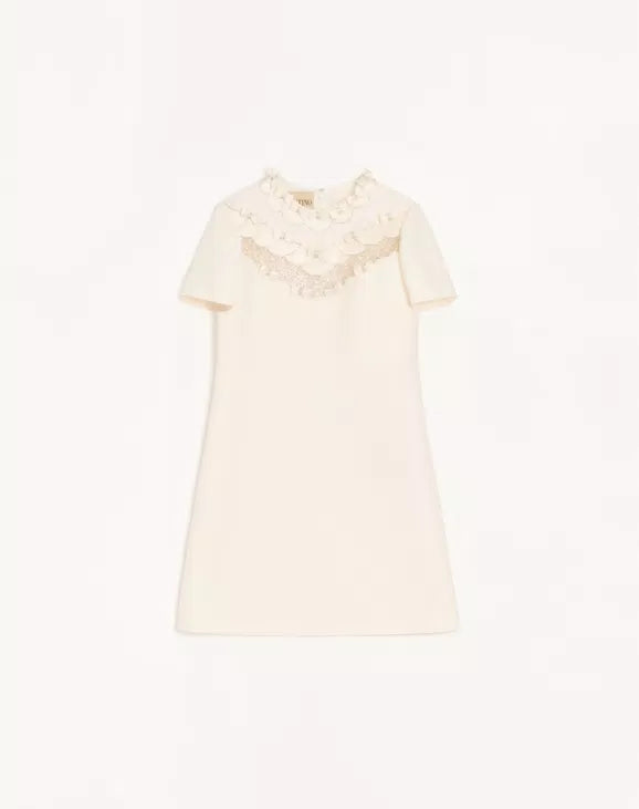 Embroidered Crepe Couture Short Dress