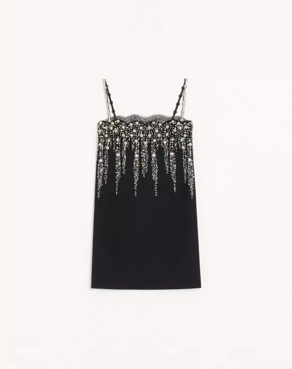 Embroidered Crepe Couture Short Dress
